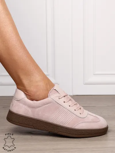 Pantofi sport din piele naturală intoarsa cu design modern CRL1809 ROZ