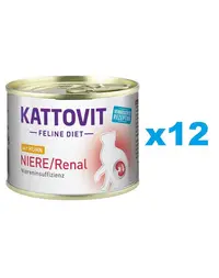KATTOVIT Feline Diet Niere/Renal hrana umeda dietetica pentru pisici cu afectiuni ale rinichilor, cu pui 12 x 185 g