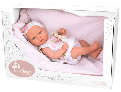 Păpuşă bebeluş Arias -Inna cu pătură roz și accesorii, 38 cm