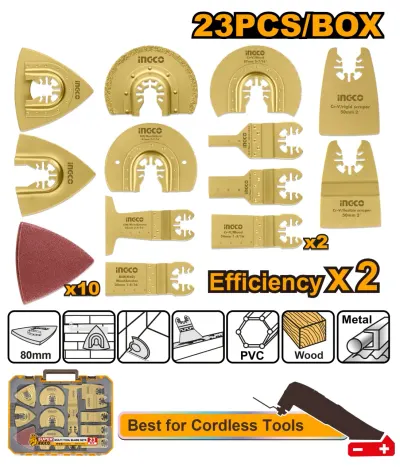 Set Accesorii Multi Tool 23 Bucati pe Acumulator INGCO – AKTMT2301 – Versatilitate si Performanta Extinsa pentru Scule Oscilante