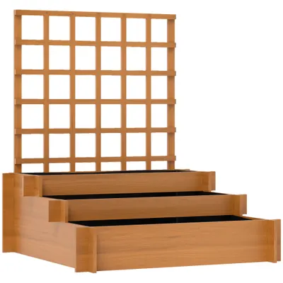 Outsunny Jardinieră cu 3 Niveluri și Grilaj pentru Plante Cățărătoare, Straturi Ridicate din Lemn, 95x95x110cm, Natural | Aosom Romania