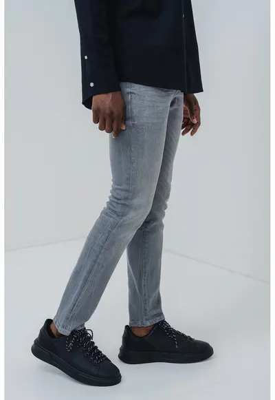 Blugi skinny cu talie medie - Gri deschis