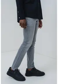Blugi skinny cu talie medie - Gri deschis
