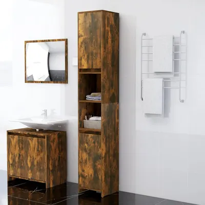 vidaXL Dulap de baie, stejar fumuriu, 30x30x183,5 cm, lemn prelucrat