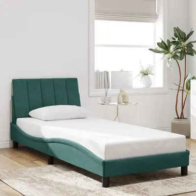 Gossi cadru de pat fara saltea, verde inchis, 80x200 cm, catifea