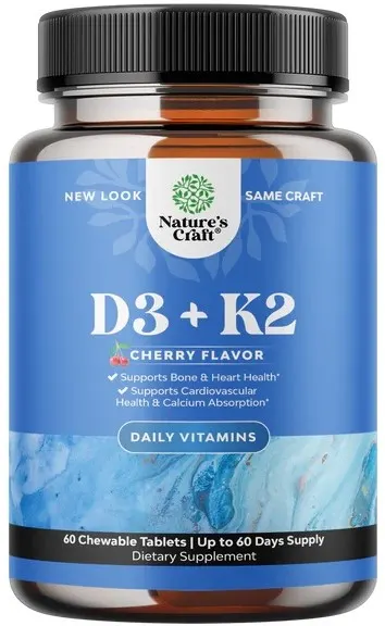 D3 + K2, 60 comprimate masticabile, Nature's Craft