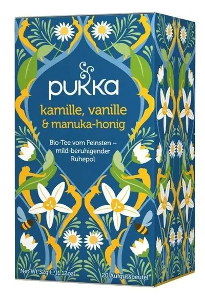 Ceai bio din plante cu mușețel, vanilie și miere de manuka, 20 plicuri filtrante, Amla Natur