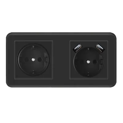 Priza Techstar® PCU2, Dubla, 2 x USB, 2.1 A, Culoare Negru, Policarbonat, 16A
