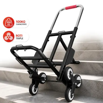 Carucior Pliabil Urcat Scari Timebox, 100KG, Sistem Triplu Roti, Fier Intarit - Default Title