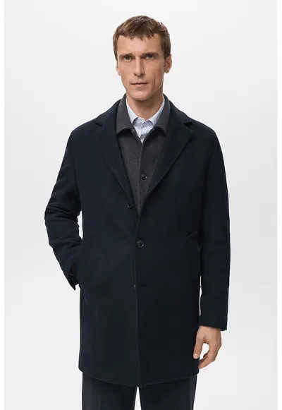 Palton usor din amestec de lana si croiala slim-fit - Bleumarin