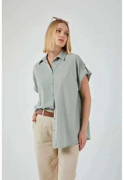 Camasa dama - supradimensionata - verde salvie - textil