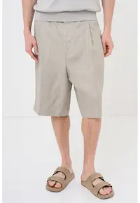 Pantaloni scurti relaxed fit din in cu pliuri frontale Felino - Maro camel