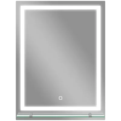 kleankin Oglindă pentru baie 60x80 cm cu 3 culori de lumină, raft din sticlă, funcție memorie și întrerupător tactil Argintiu | Aosom Romania