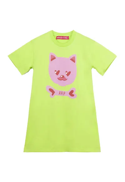 Rochie din bumbac cu imprimeu - Roz pastel - Verde fistic
