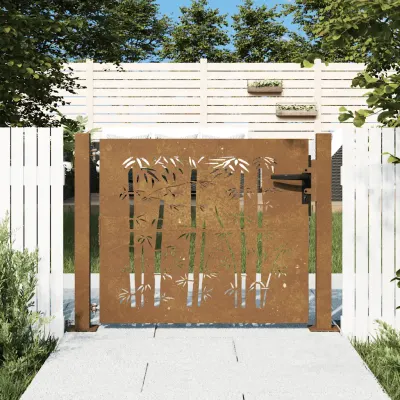 vidaXL Poartă de grădină 100x100 cm, oțel corten, design bambus