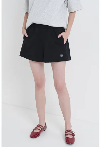 Pantaloni scurti din bumbac cu logo discret - Negru