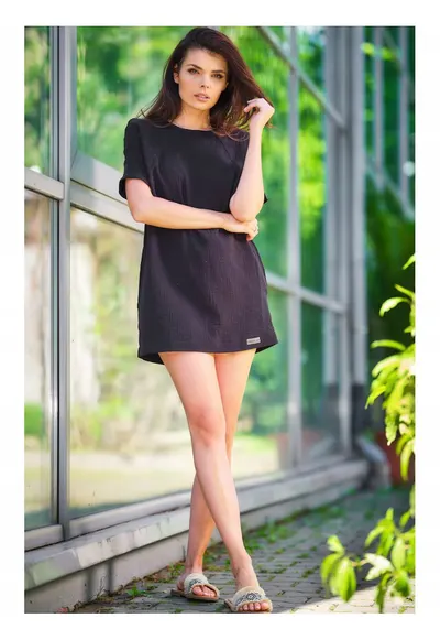 Rochie mini M259 - Negru - Bumbac/Lycra