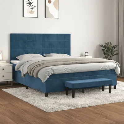 Gossi pat box spring cu saltea, albastru inchis, 160x200 cm, catifea
