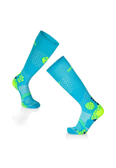Sosete compresive pentru alergat 3/4 COMPRESSION SOCKS Turcoaz - Galben