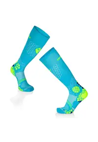 Sosete compresive pentru alergat 3/4 COMPRESSION SOCKS Turcoaz - Galben
