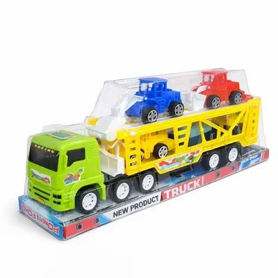 Camion transportator verde cu platformă și mini vehicule de construcții, 30x8x13.5 cm Engros