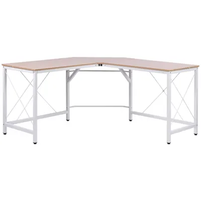 Homcom Birou Colt Spațios, Design Modern, Lemn/Metal, Stejar/Alb | Aosom Romania