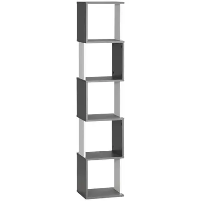 Biblioteca cu 5 rafturi din lemn HOMCOM 33x28x161cm, gri si alb | Aosom Romania