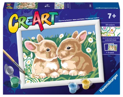 Set de pictură pe numere Ravensburger CreArt - Iepurași și flori