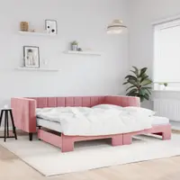 Gossi pat de zi cu extensie si saltea, roz, 100x200 cm, catifea