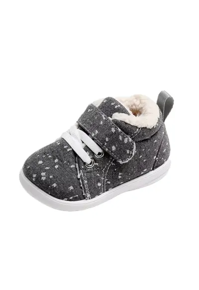 Pantofi Imblaniti - Model Cu Picatele - Textil - Baieti/ Fete - Velcro - Gri