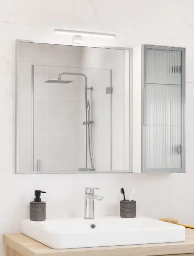 Dulap baie suspendat seria 758 cu oglinda, montat, alb, 80x68 cm