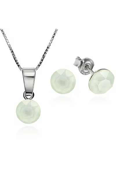 Set Argint 925 placat cu rodiu cu cristale Swarovski® Xirius 6mm Surub + Lant - Verde jad