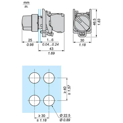 Selector Negru Ø 22, 3 Pozitii +/- 45°, cu Revenire, Atex