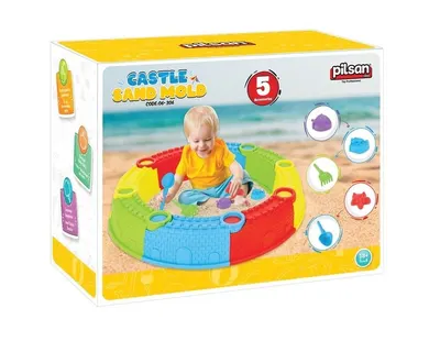 Cutie de nisip modulara cu lopatica,grebla si 3 forme de nisip incluse Pilsan Castle Multicolor