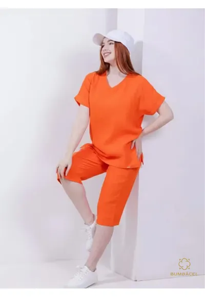 Pijamale din bumbac cu pantaloni trei sferturi si bluza cu maneca scurta - pentru dame