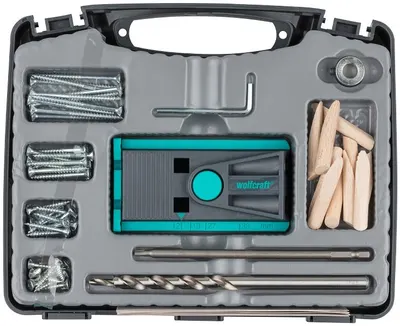 Set șablon pentru găuri unghiulare Wolfcraft - Cu accesorii, Ø12–38 mm