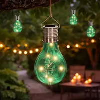 Lampă solară în formă de bec verde transparent, LED, pentru grădină, terasă și exterior