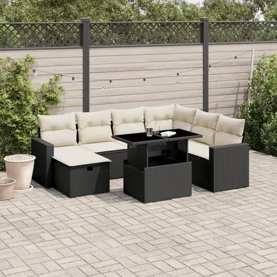 Gossi set mobilier de gradina cu perne, 8 piese, negru, poliratan