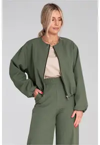 Geaca bomber verde masliniu - material textil - croiala lejera - cu fermoar si buzunare laterale -