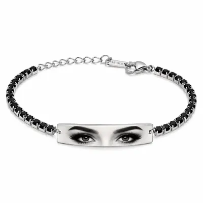 Bratara Personalizata Eyes Tennis Black Cu Argint