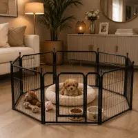 Țarc metalic pentru câini și animale mici, cu poartă și 8 panouri, 80x80 cm, pliabil, modular, portabil, pentru interior și exterior, negru