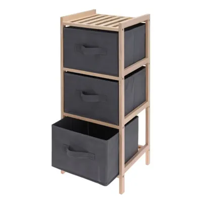 Dulap cu 3 rafturi lemn și 3 cutii depozitare gri, 65 cm înălțime, Giftdesign