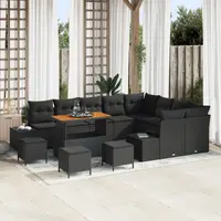 Gossi set canapea gradina cu perne negru poly rattan acacia 13 piese, Gossi set dining gradina cu perne negru poly rattan acacia 4 piese, Gossi canapea gradina pentru doua persoane cu perne negru poly rattan