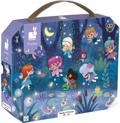 Puzzle in valiza pentru copii Janod - Zane si nuferi, 36 piese