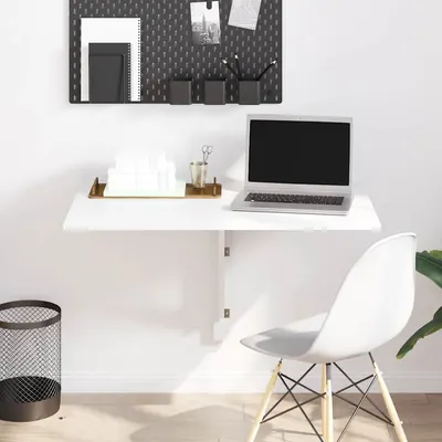 vidaXL Masă perete pliantă alb extralucios 100x60x56 cm lemn compozit