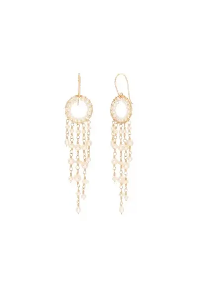 Cercei Pearls Fall - lungi - cu perle de cultura albe si aur filat de 14k/20
