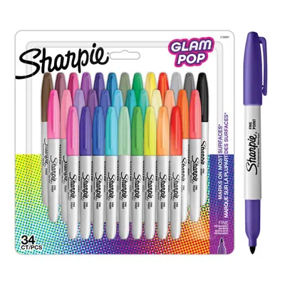 Marker permanent 0.9mm varf rotund, 34culori/set, Sharpie Glam Pop