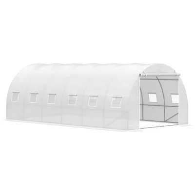 Outsunny Seră tip tunel 6x3x2 m Seră de grădină cu ușă rulabilă 12 ferestre Învelitoare PE 140 g/m² și metal galvanizat pentru culturi plante legume Alb | Aosom Romania
