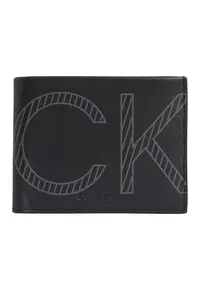 Portofel de piele cu logo - Negru