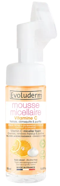Spuma micelara de curatare cu perie din silicon Vitamin C, 150ml, Evoluderm